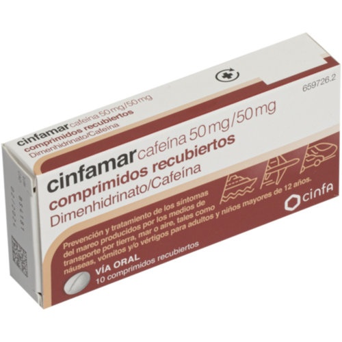 CINFAMAR CAFEINA 50 mg/50 mg COMPRIMIDOS RECUBIERTOS , 10 comprimidos