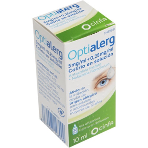 OPTIALERG 5 MG/ML + 0,25 MG/ML COLIRIO EN SOLUCION, 1 frasco de 10 ml